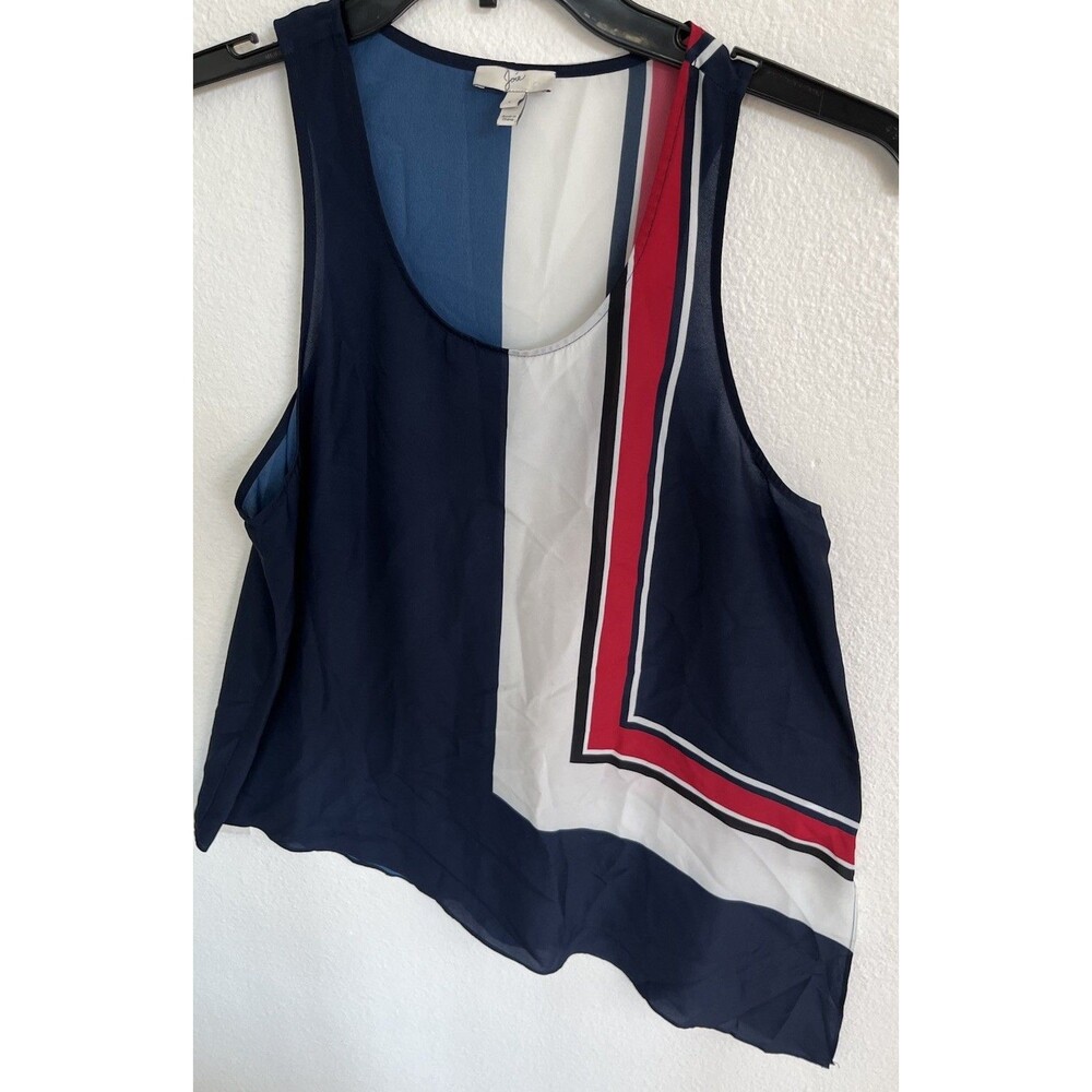 Joie Womens Patriotic Top Large Navy Blue White Red Sleeveless Asymmetrical Chic